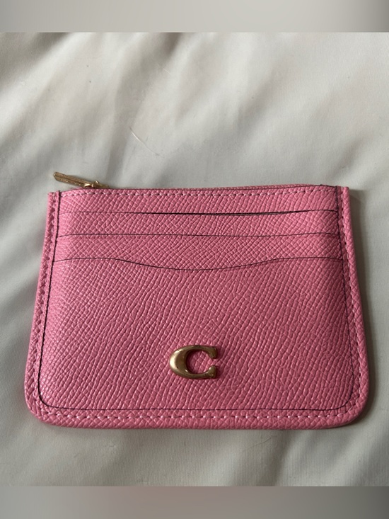 Handbags - Coach Pink Leather Zip Card Case with Gold Logo